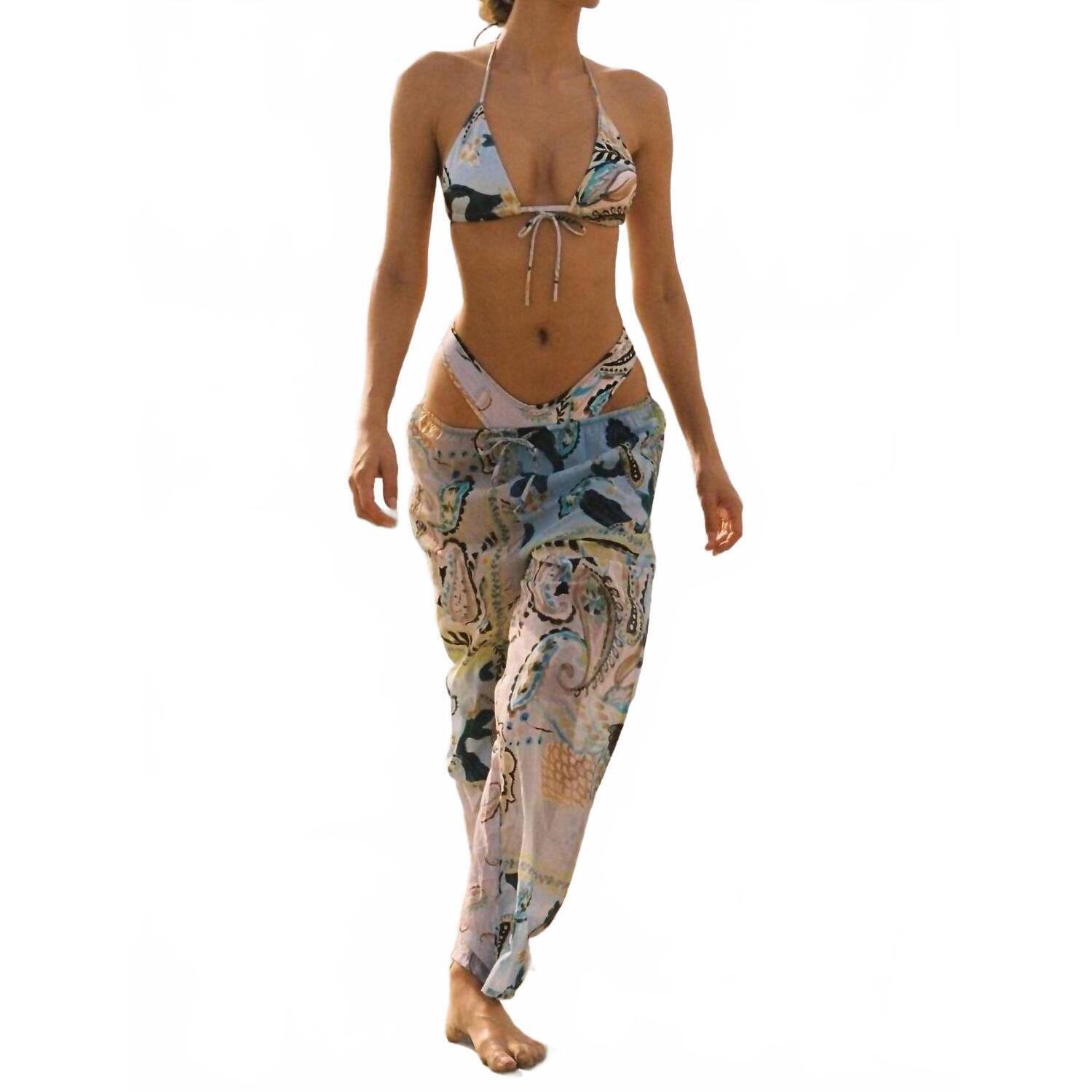 New Montce St. Barths Floral Drawstring Wide-Leg Pant In Blue Multi
